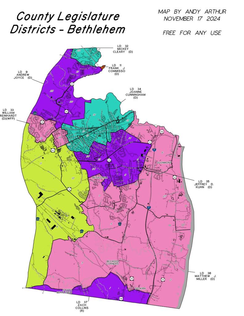 County Legislature Districts in the Town of Bethlehem NY