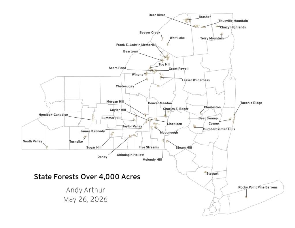 Thematic Map: State Forests Over 4,000 Acres