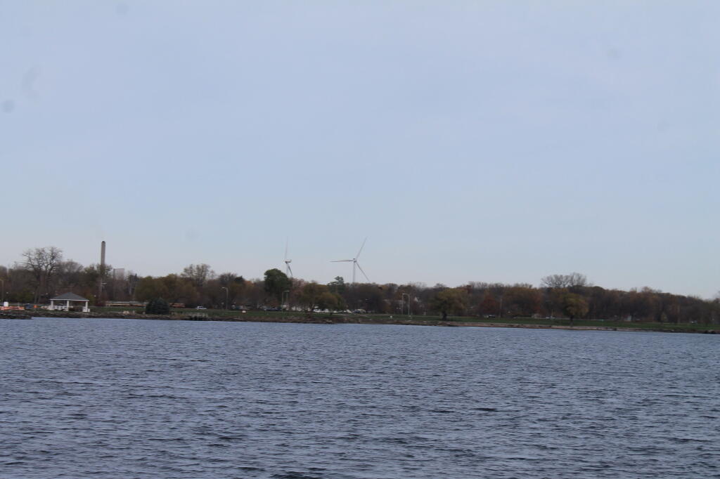 Photo: Wind Turbines and Glass Factory Smoke Stack