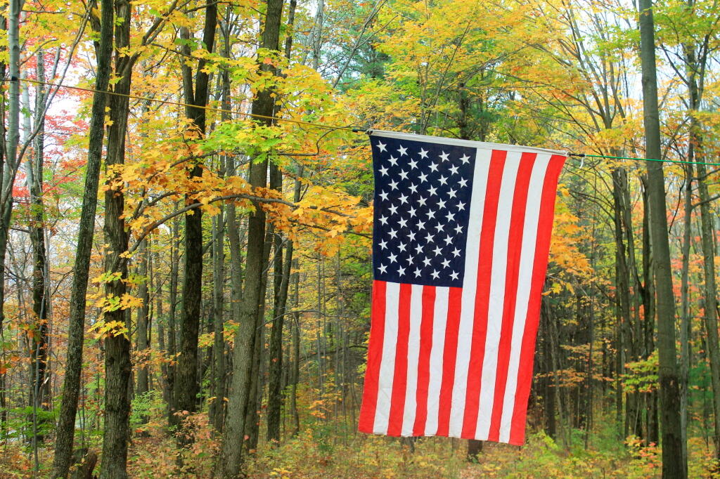 Photo: Flag and Fall Colors