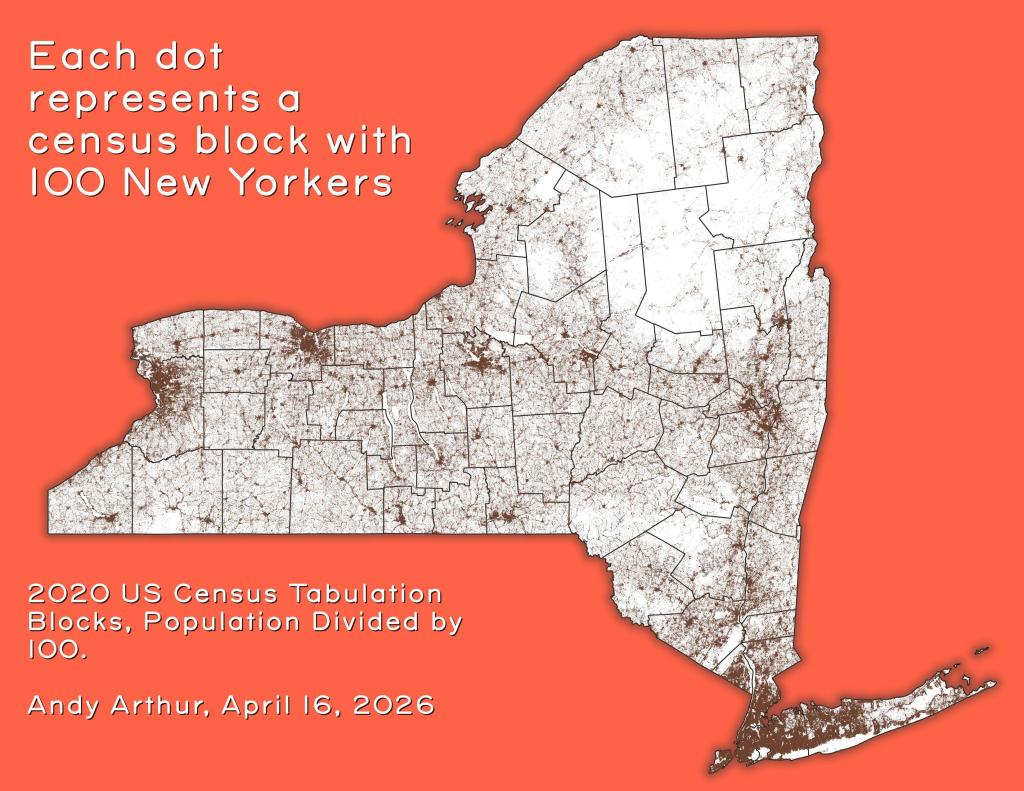 Thematic Map: Each dot represents a census block with 100 New Yorkers