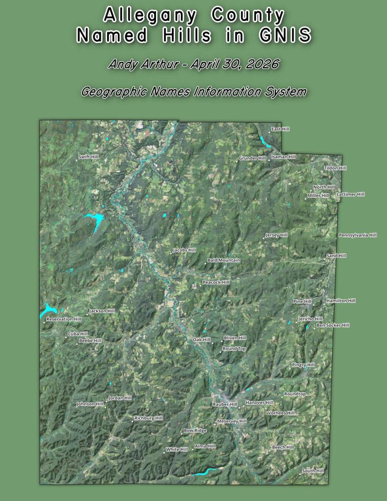 Thematic Map: Allegany County - Named Hills in GNIS