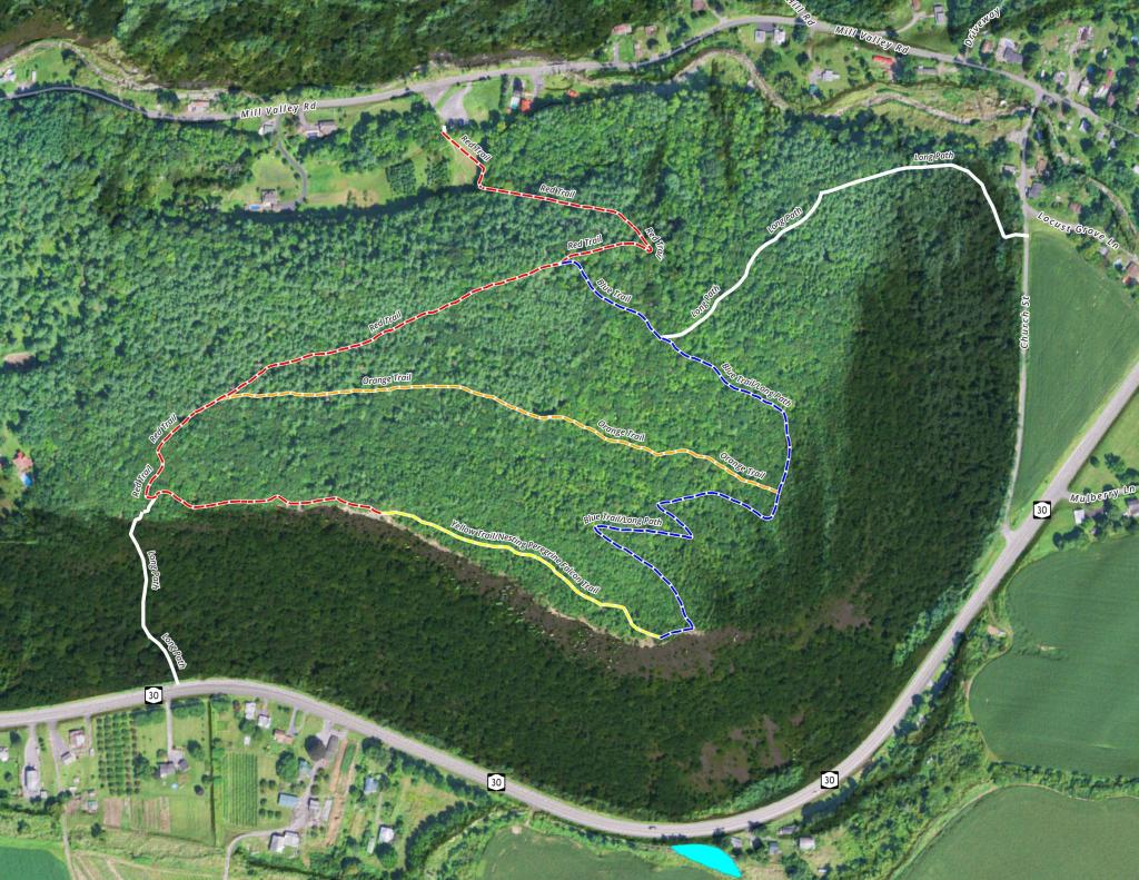 Terrain Map: Vromans Nose Aerial Photo with Trails Shown
