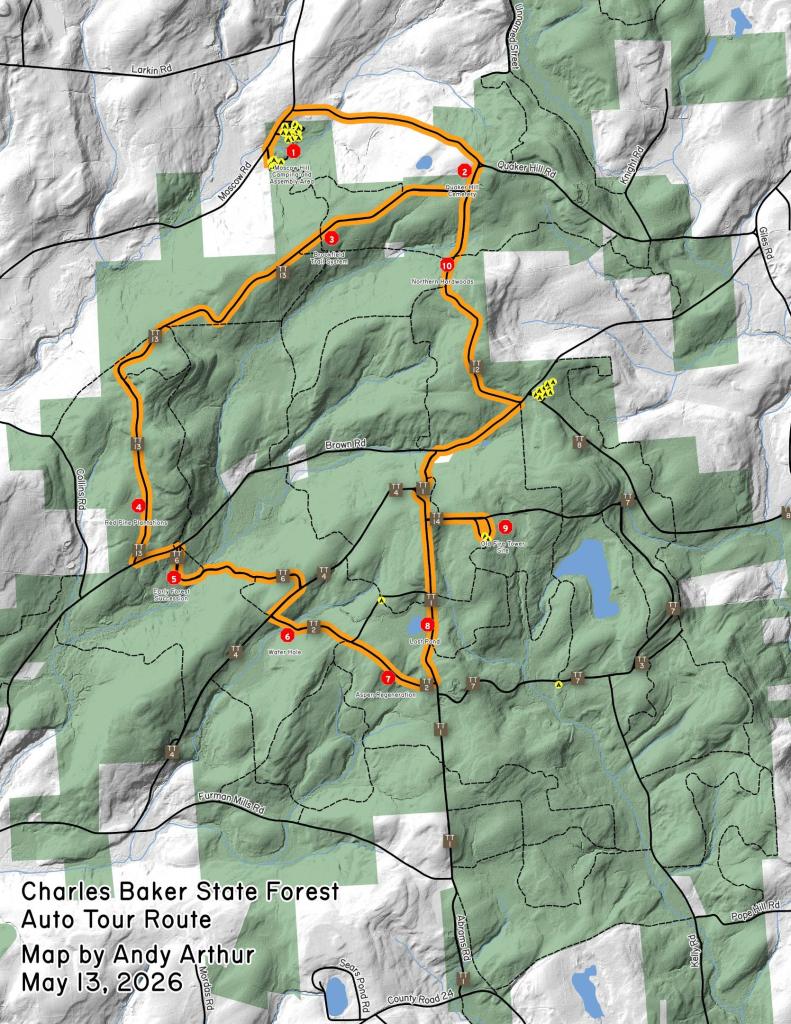 Map: Charles Baker State Forest Auto Tour Route