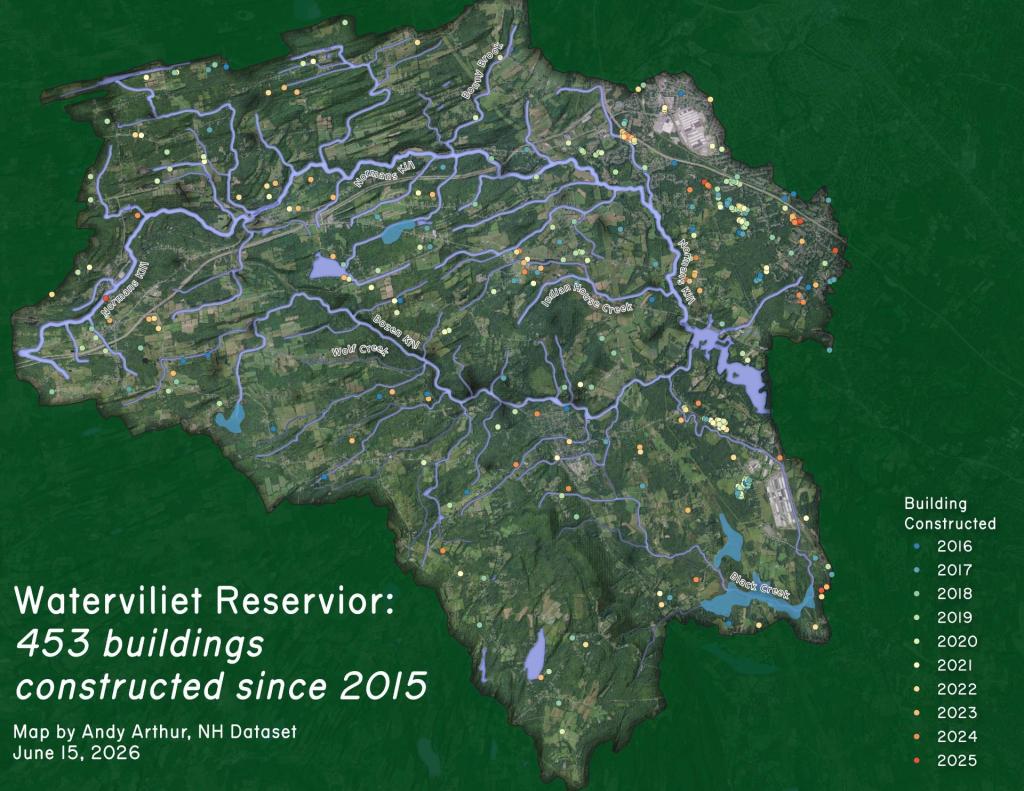 Thematic Map: Watervliet Reservior – Buildings Constructed in Watershed Since 2015