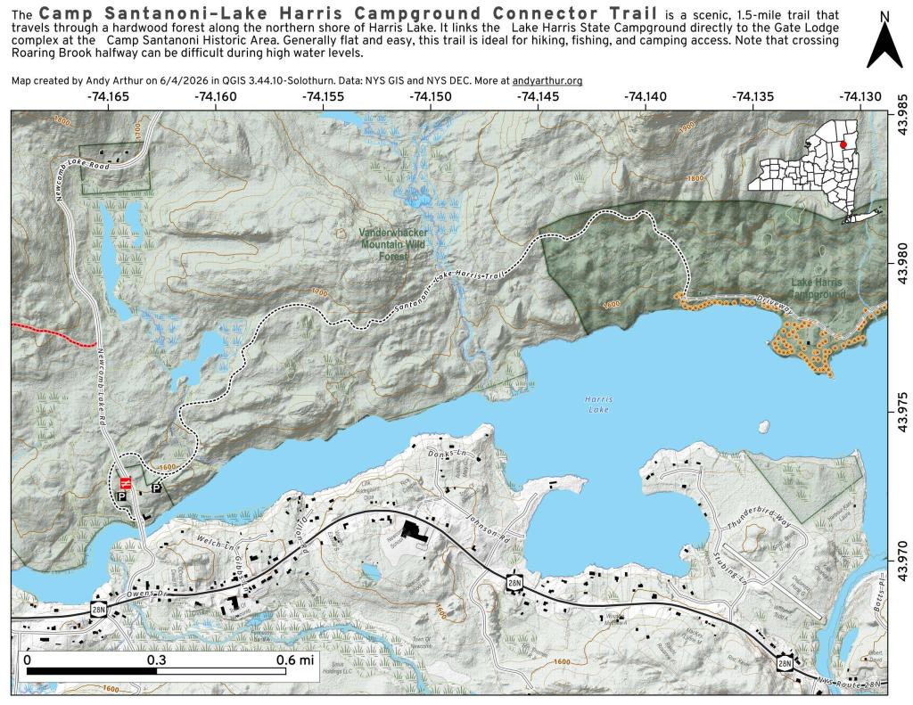 Map: Camp Santanoni–Lake Harris Campground Connector Trail