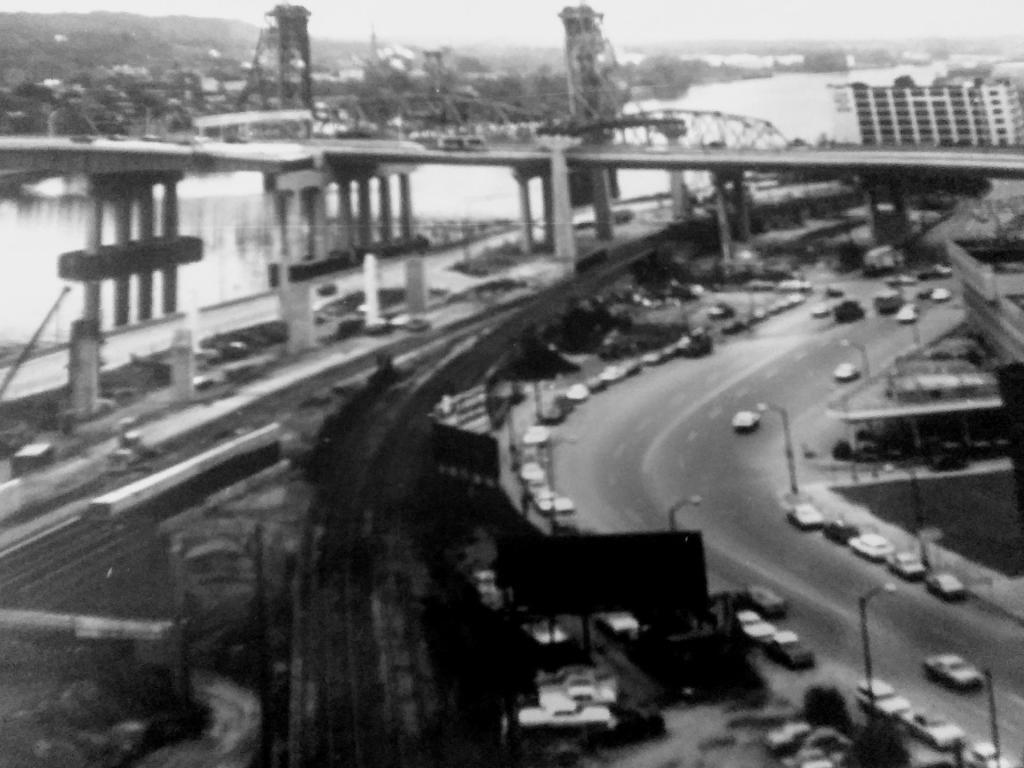 Photo: 50 years ago, October 1970 from the D&H Building, overlooking the Fort Orange site with the new Dunn Bridge under construction