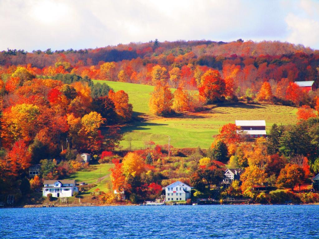 Photo: Farms and Houses Over Lake