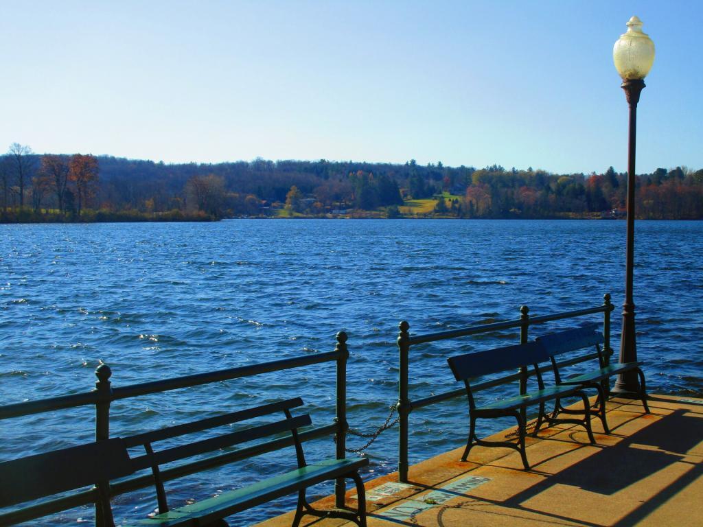 Photo: Benches along Cazenovia Lake